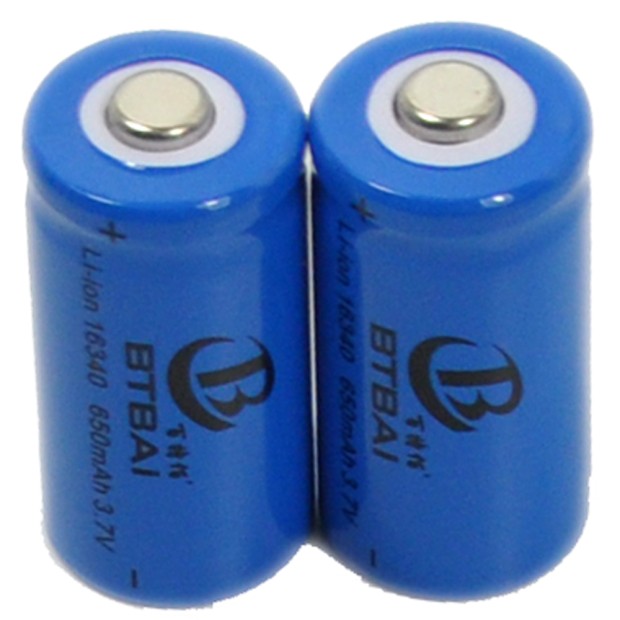 2x 16340 Battery Top Button Li-ion Rechargeable 3.7V